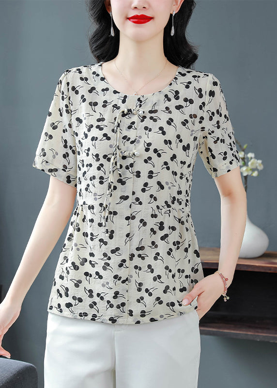 Casual O-Neck Tasseled Print Chiffon Blouses Summer