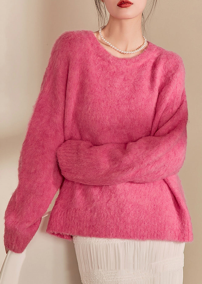 Casual Pink O-Neck Thick Cotton Knit Sweaters Winter