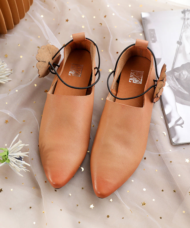 Casual Pointed Toe Flat Shoes For Women Pink Brown Cowhide Leather