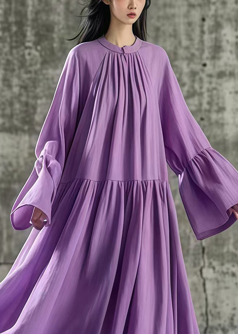 Casual Purple Oversized Exra Large Hem Cotton Dresses Flare Sleeve