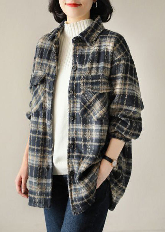 Casual Red Peter Pan Collar Plaid Cotton Shirt Tops Spring