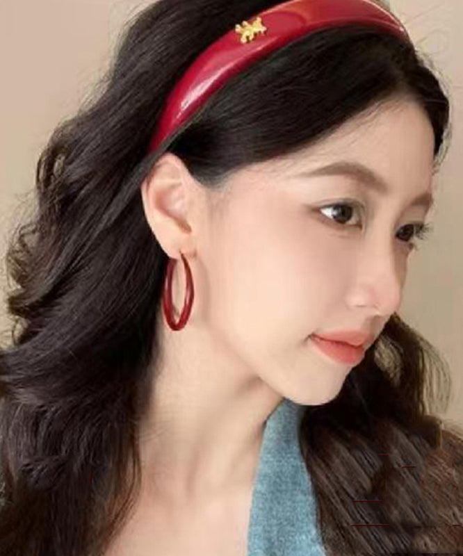 Casual Red Sterling Silver Hoop Earrings