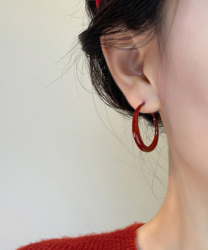 Casual Red Sterling Silver Hoop Earrings