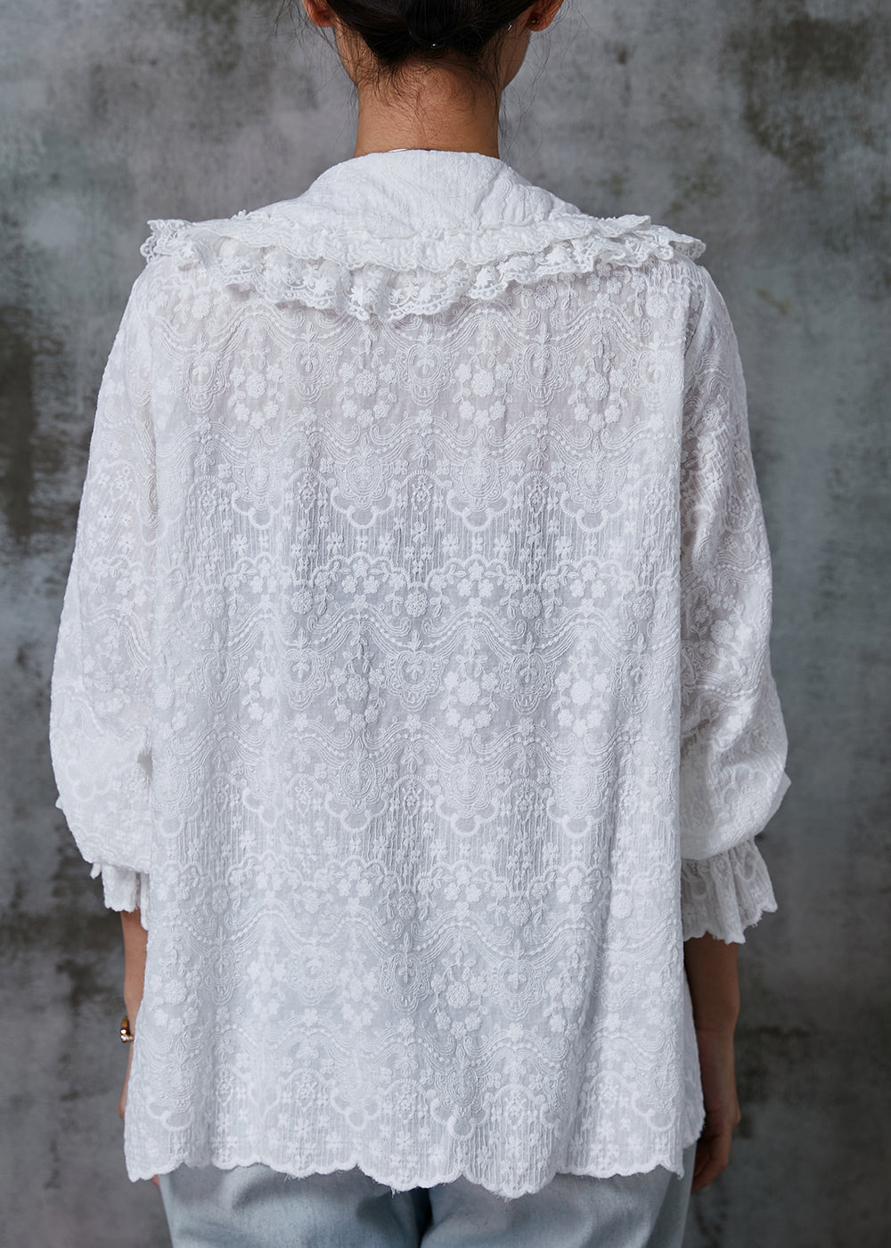 Casual White Double-layer Embroidered Cotton Blouse Top Spring