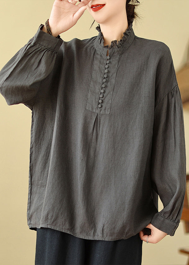 Charcoal Grey Cotton Shirt Tops Oversized Spring