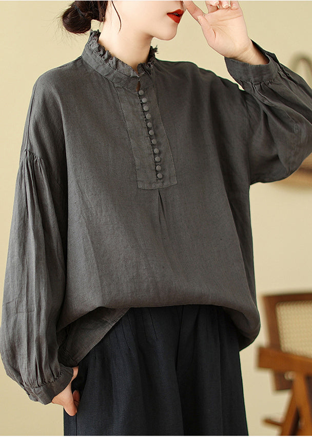 Charcoal Grey Cotton Shirt Tops Oversized Spring