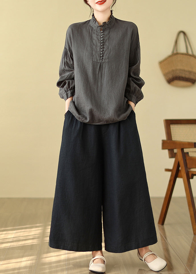 Charcoal Grey Cotton Shirt Tops Oversized Spring