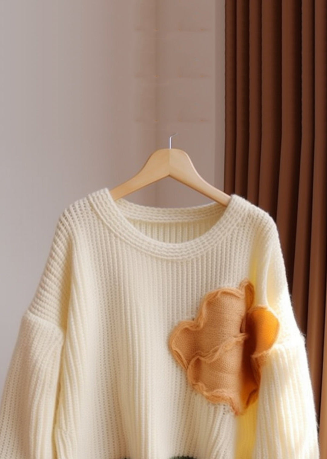 Chic Apricot O Neck Patchwork Knit Sweater Fall