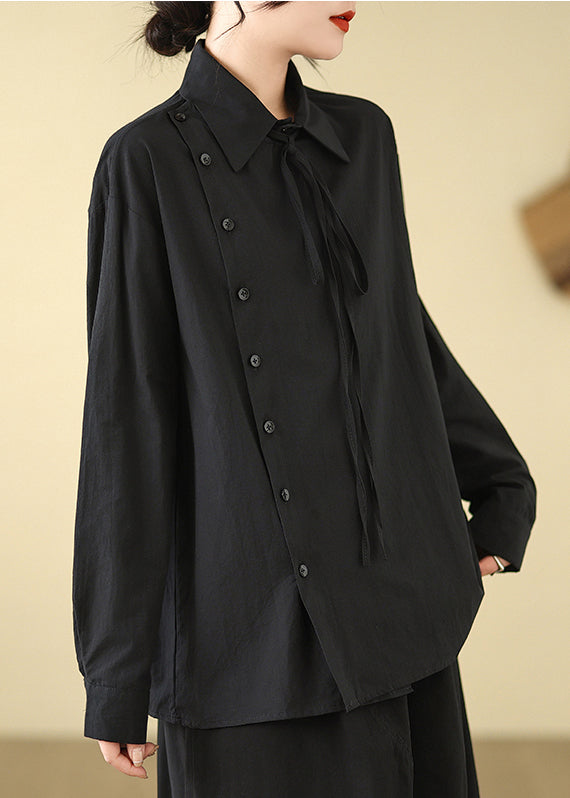 Chic Black Asymmetrical Cotton Shirt Spring