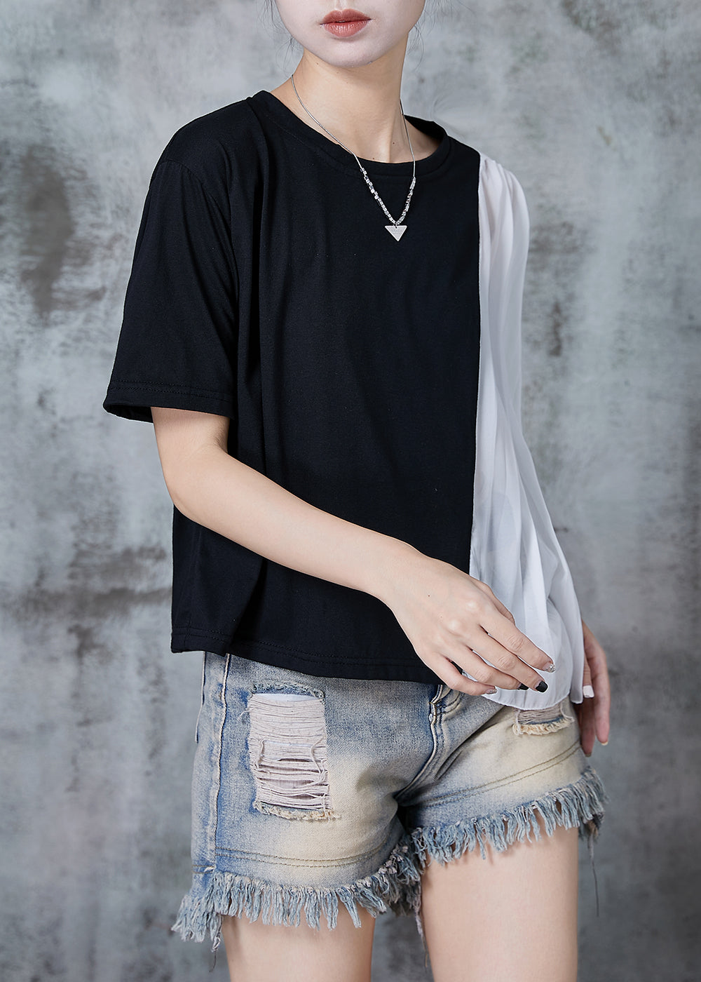 Chic Black Oversized Patchwork Chiffon Tanks Summer