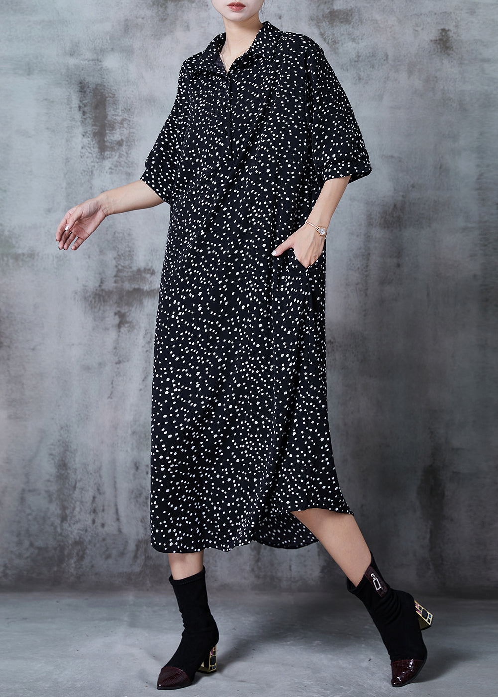 Chic Black Oversized Print Chiffon Vacation Dresses Summer