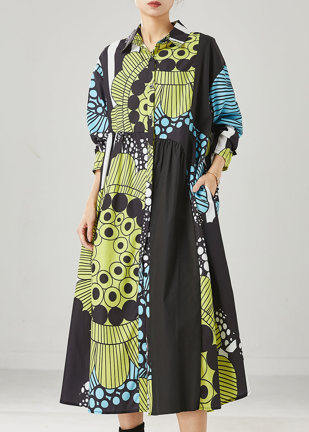 Chic Black Oversized Print Cotton Maxi Dresses Spring