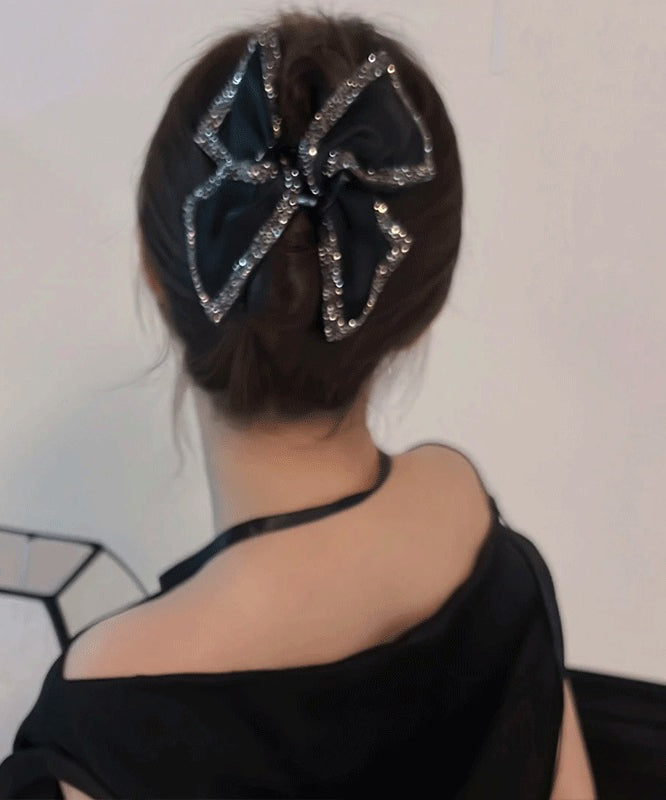 Chic Black Zircon Bow Shark Clamp Hairpin