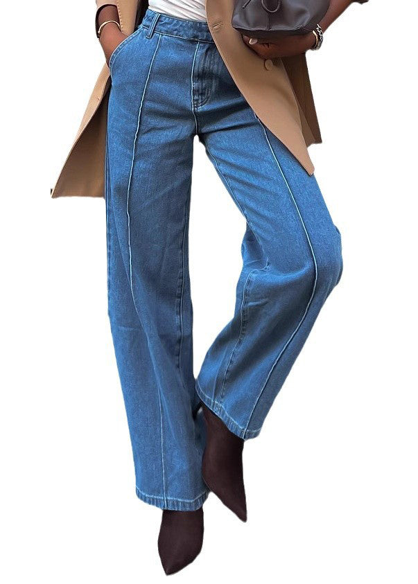 Chic Blue Pockets High Waist Versatile Denim Pants Spring