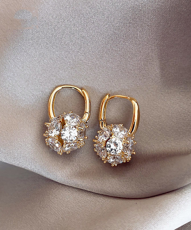 Chic Gold Copper Alloy Zircon Spherical Hoop Earrings