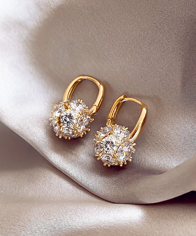 Chic Gold Copper Alloy Zircon Spherical Hoop Earrings