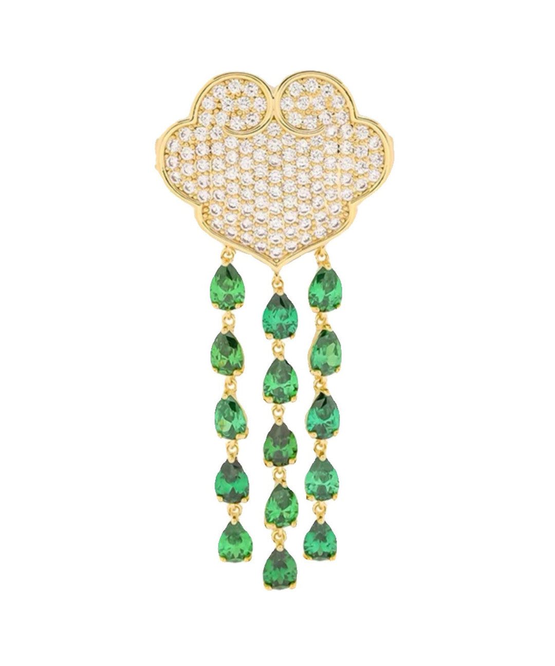 Chic Green Alloy Auspicious Clouds Crystal Tassel Brooch