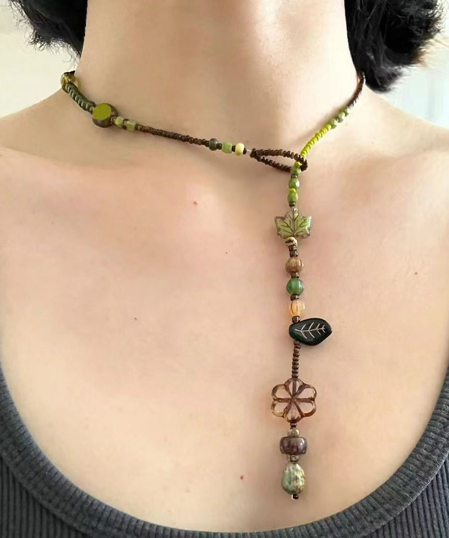 Chic Green Hand Woven Beading Lariat Necklace