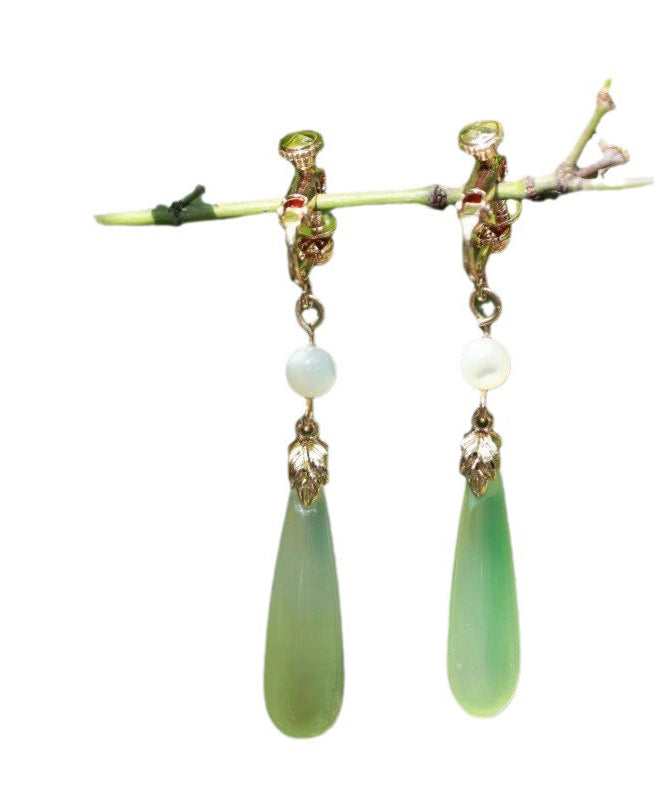 Chic Green Sterling Silver Alloy Pearl Drop Earrings