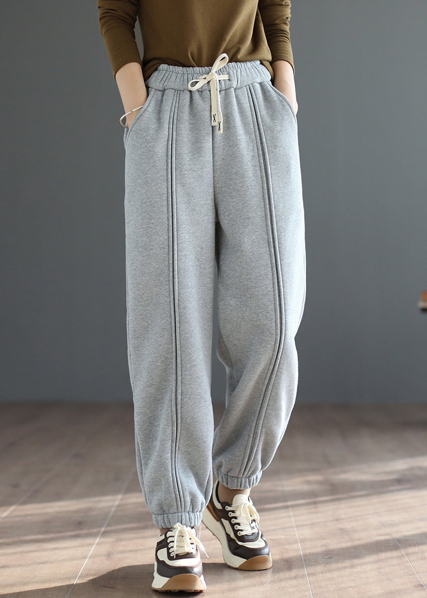 Chic Grey Patchwork Warm Fleece Sweatshirt Pants Spring