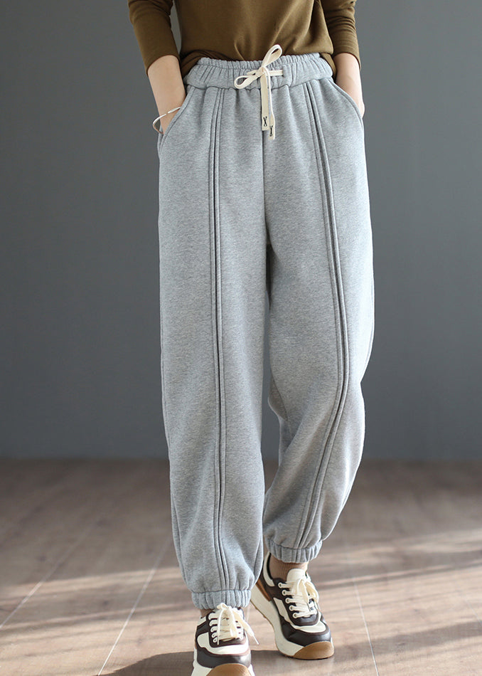 Chic Grey Patchwork Warm Fleece Sweatshirt Pants Spring