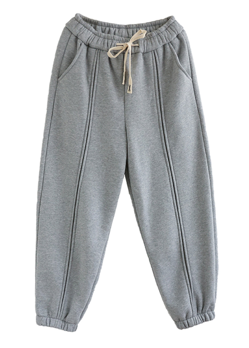 Chic Grey Patchwork Warm Fleece Sweatshirt Pants Spring