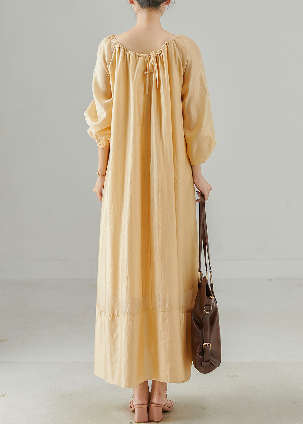 Chic Khaki Oversized Hollow Out Linen Dress Spring