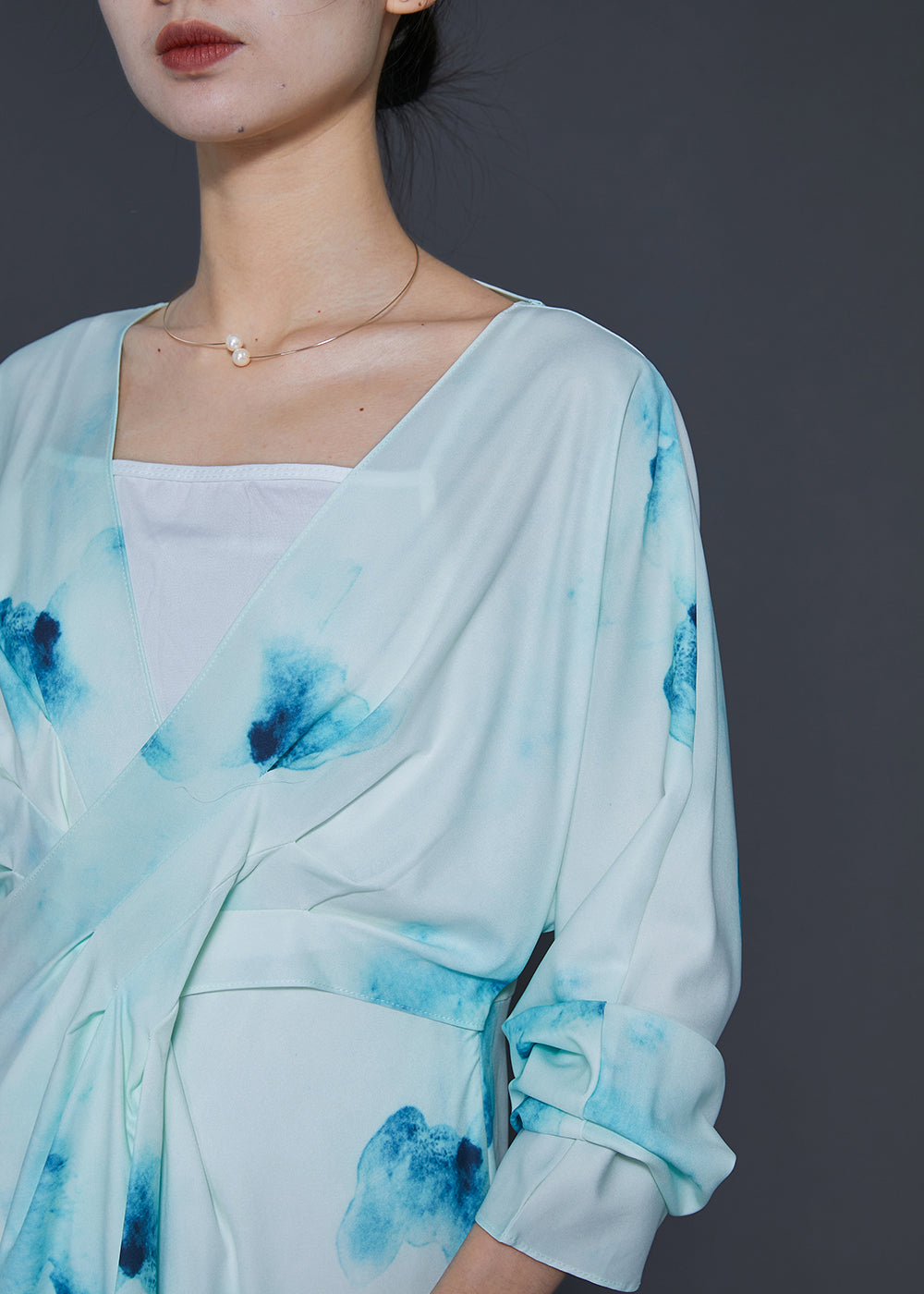 Chic Light Blue Backless Tie Dye Vacation Dresses Spring