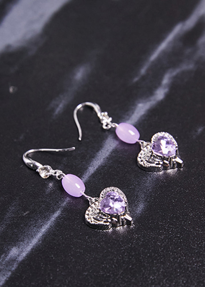 Chic Light Purple Heart-shaped Gem Stone Drop Earrings
