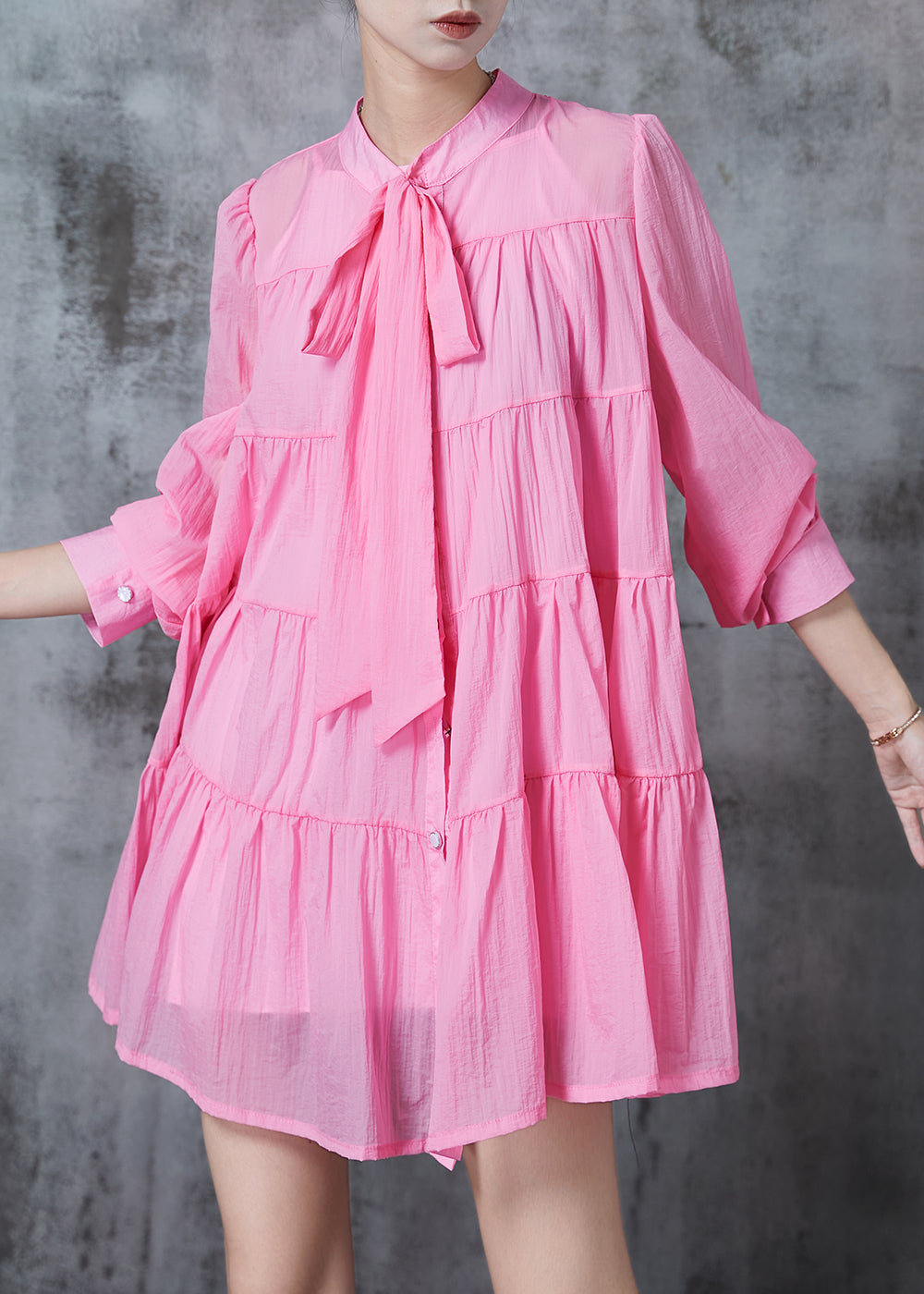 Chic Pink Oversized Patchwork Cotton Shirt Dress Spring