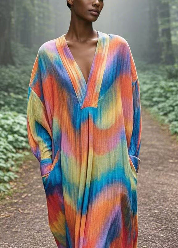 Chic Rainbow Oversized Tie Dye Cotton Robe Dresses Spring