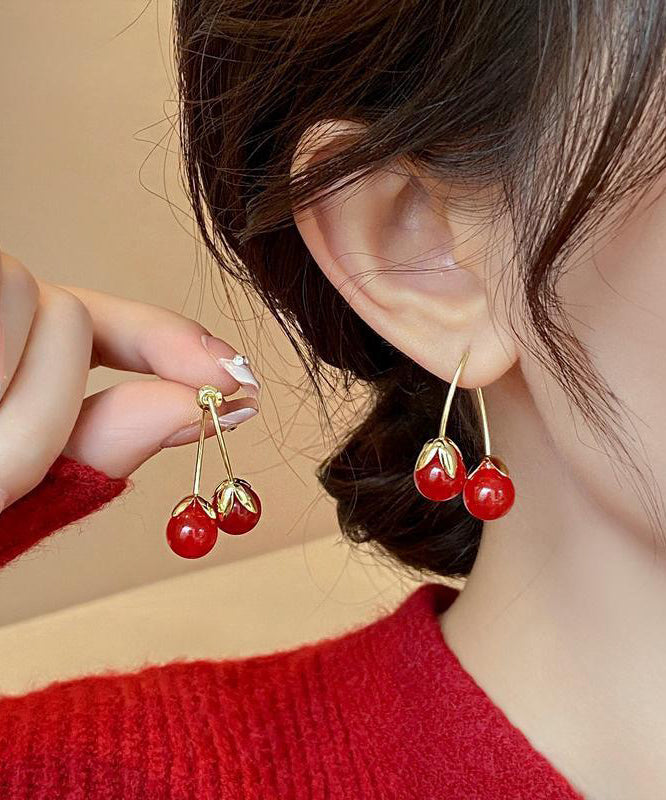 Chic Red Copper Overgild Cherry Drop Earrings