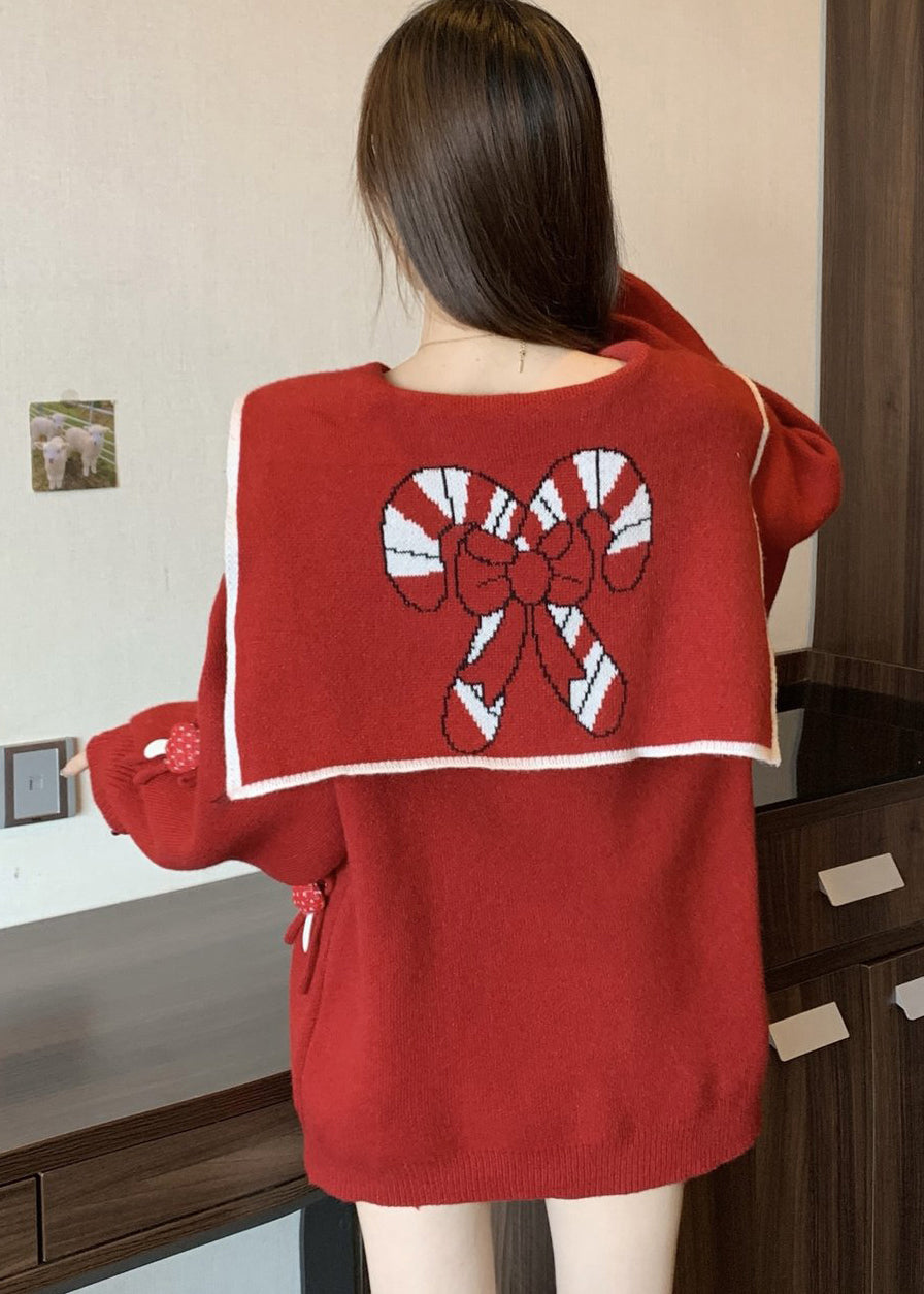 Chic Red Sailor Collar Thick Knit Sweaters Winter