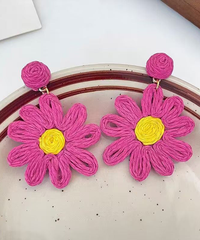 Chic Rose Sterling Silver Handmade Weaving Sunflower Drop Earrings