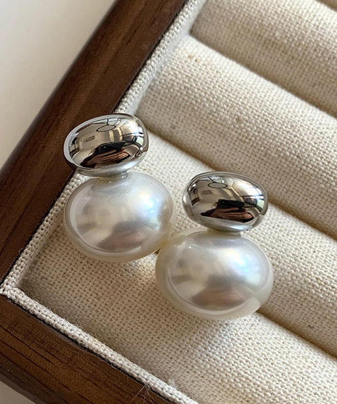 Chic Silk Copper Alloy Pearl Stud Earrings