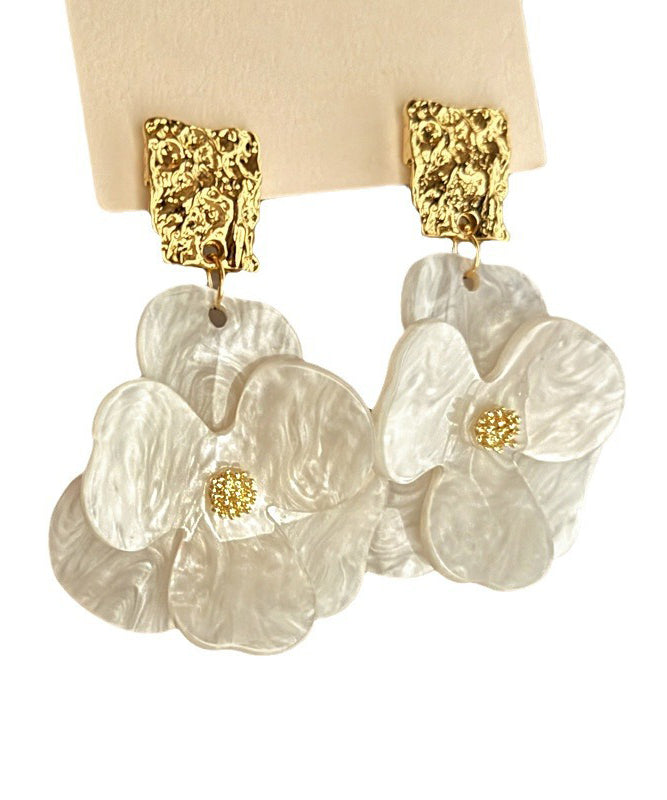 Chic White Acrylic Floral Drop Earrings