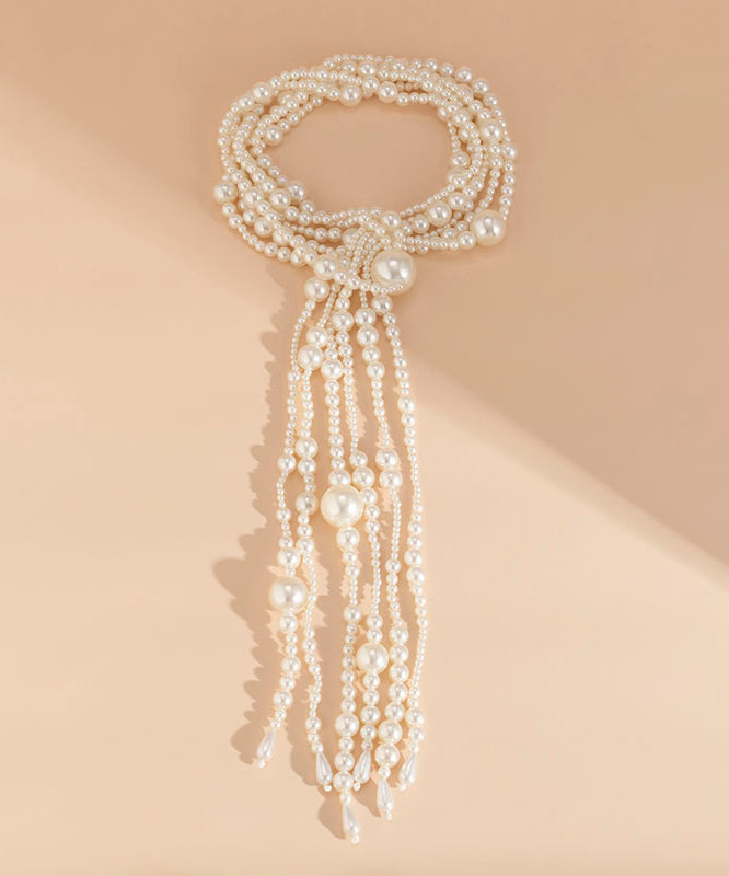 Chic White Alloy Pearl Tassel Locket Necklace