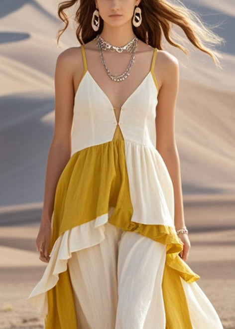 Chic White Asymmetrical Patchwork Cotton Cami Dress Summer