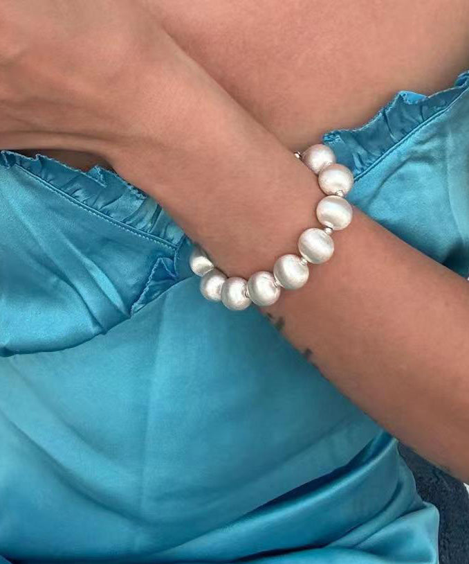 Chic White Stainless Steel Silk Brushed Pearl Chain Bracelet