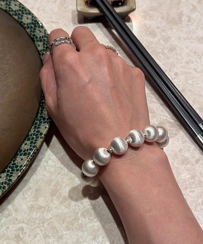 Chic White Stainless Steel Silk Brushed Pearl Chain Bracelet