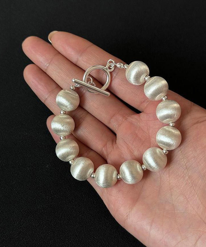 Chic White Stainless Steel Silk Brushed Pearl Chain Bracelet