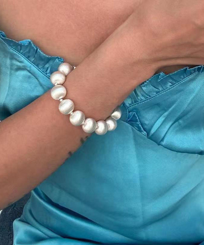 Chic White Stainless Steel Silk Brushed Pearl Chain Bracelet