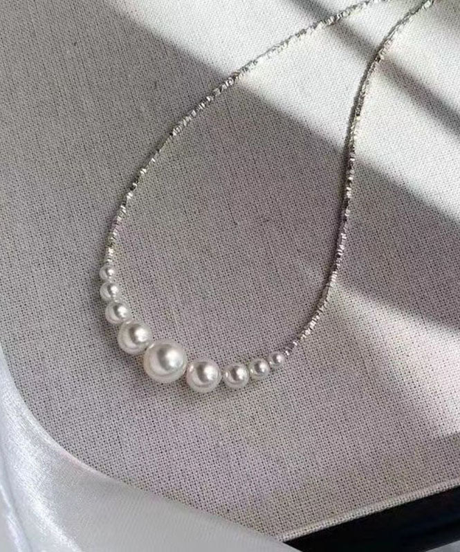 Chic White Sterling Silver Pearl Broken Silver Princess Necklace