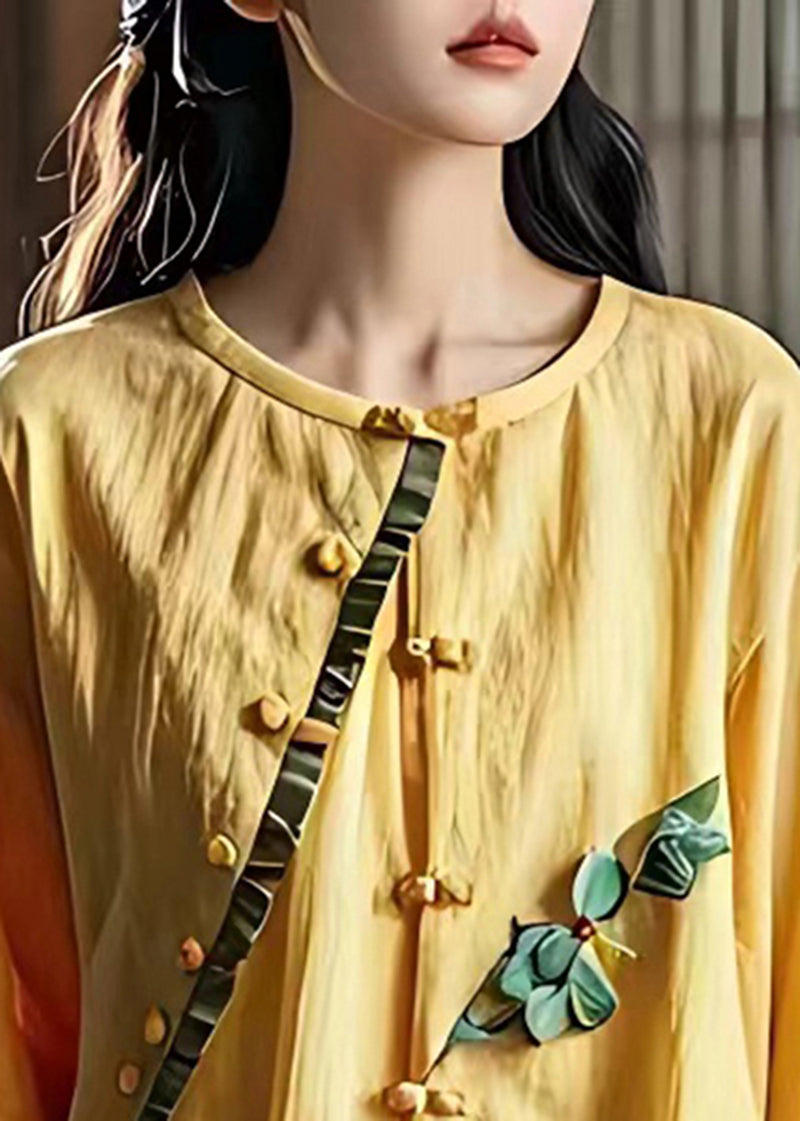 Chic Yellow Asymmetrical Patchwork Wrinkled Shirt Summer