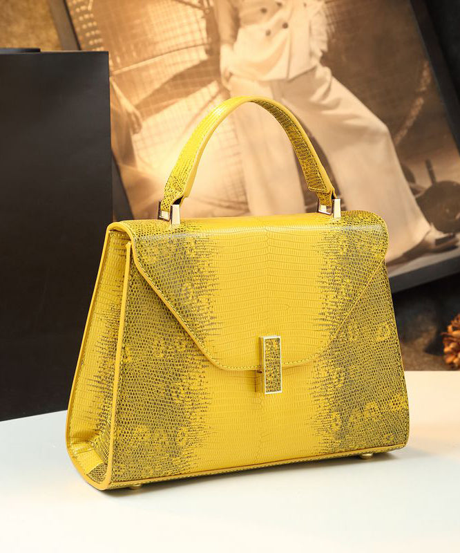 Chic Yellow Embossed Durable Calf Leather Tote Handbag