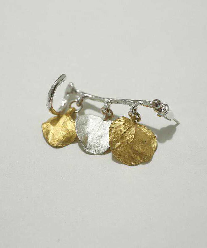 Chic Yellow Sterling Silver Leaf Hoop Earrings