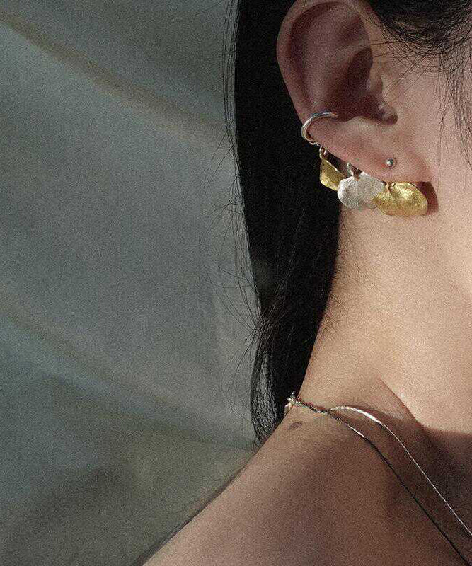 Chic Yellow Sterling Silver Leaf Hoop Earrings