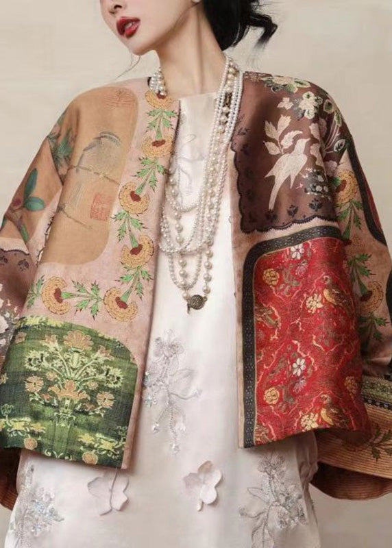 Chinese Style O-Neck Print Coats Spring