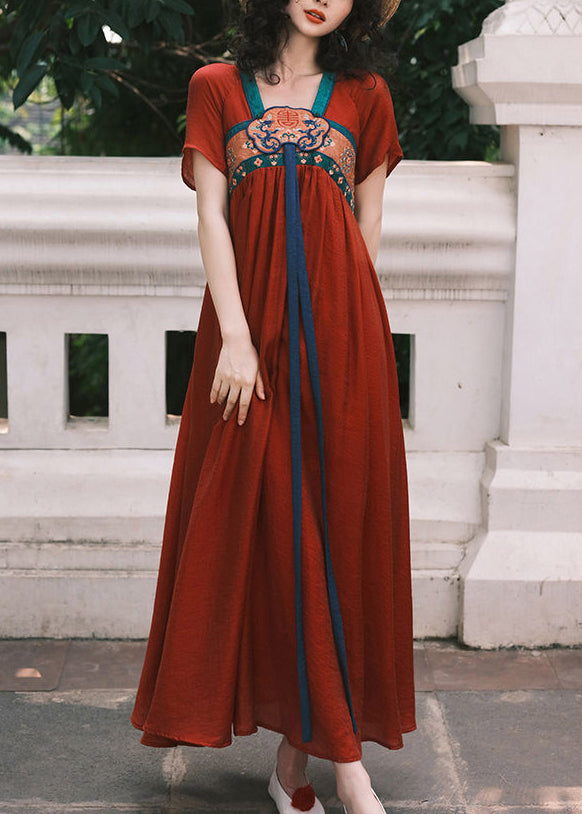 Chinese Style Purple Embroidered Wrinkled Chiffon Long Dress Summer