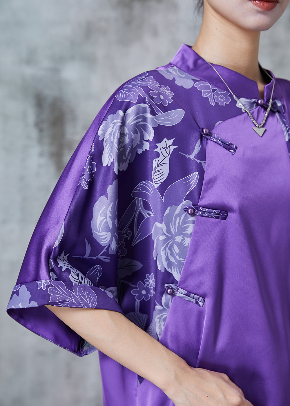 Chinese Style Purple Tasseled Patchwork Silk Shirt Summer